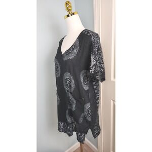 Kathmandu Imports Tunic Women OS Black Om Block Rayon Boho Top